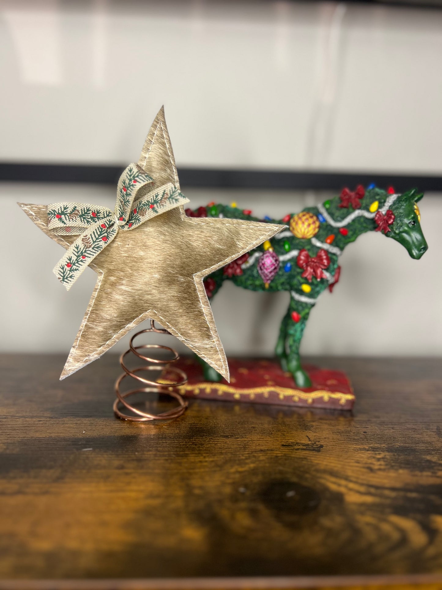 Beige Cowhide Christmas Tree Topper