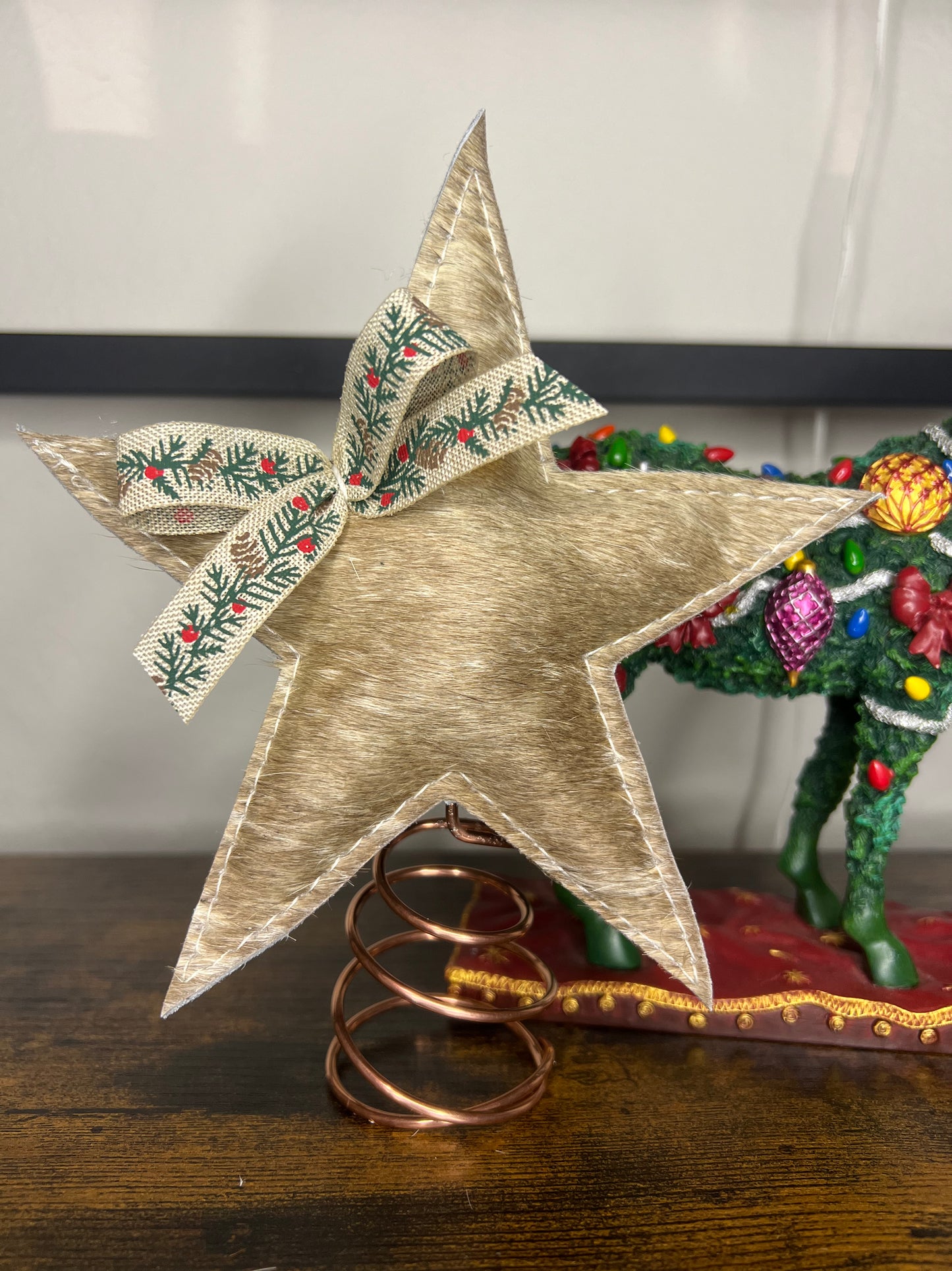 Beige Cowhide Christmas Tree Topper